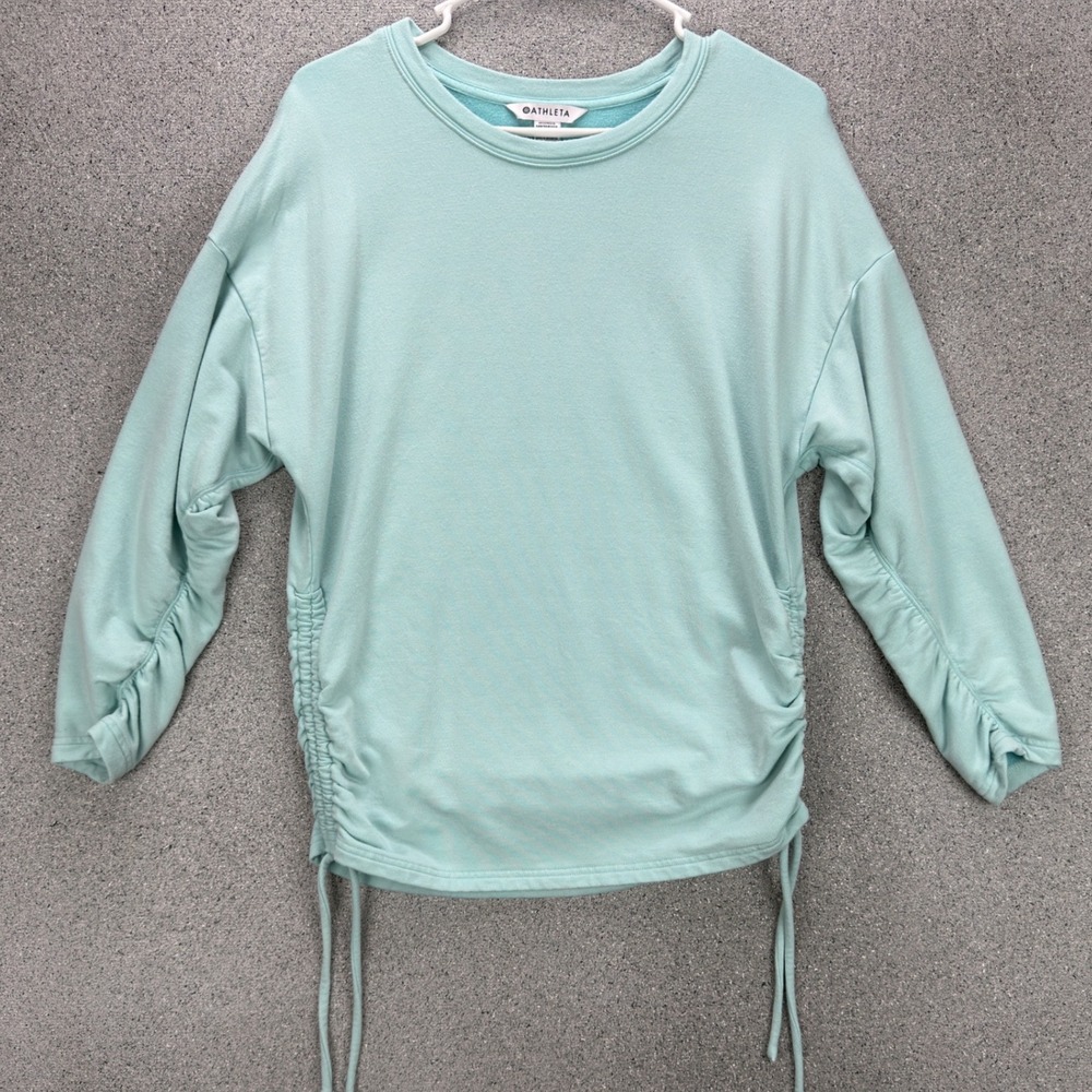 Athleta Lombard Ruched Sweatshirt Mint Green Tencel Blend Pullover Womens Small